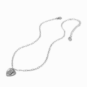 Silver-tone Radiant Heart Initial Pendant Necklace - M,