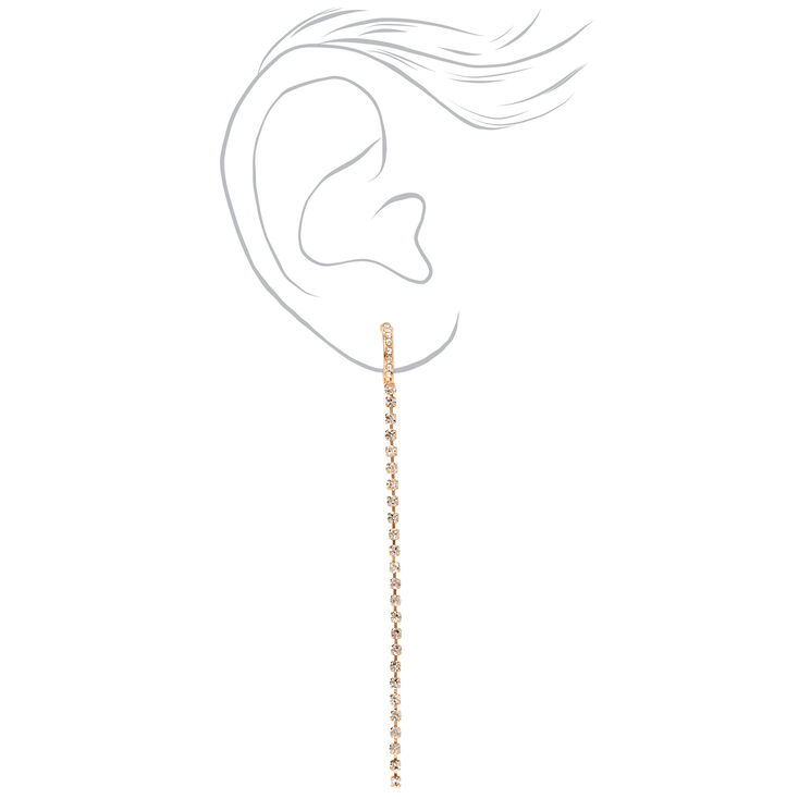 Gold 15MM Embellished Linear Huggie Hoop Earrings,