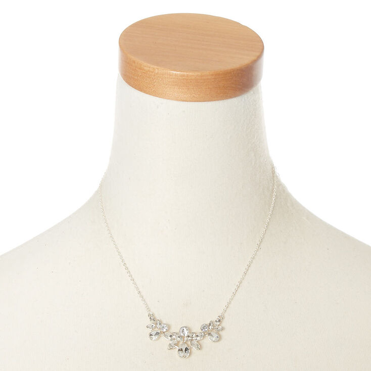 Silver Glass Rhinestone Leaf Pendant Necklace,