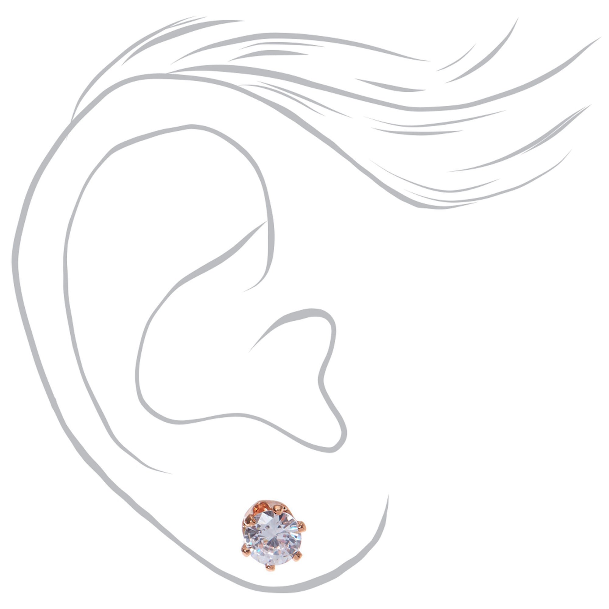 C LUXE by Claire's 18k Rose Gold Plated Cubic Zirconia 3MM, 4MM, 5MM Round Stud Earrings - 3 Pack,