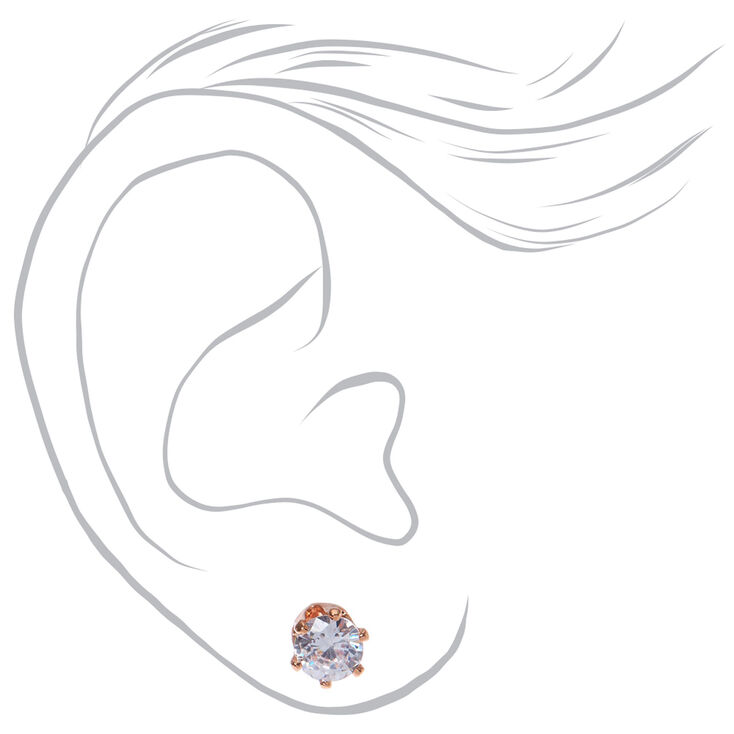 Rose Gold Plated Cubic Zirconia Round Stud Earrings - 3MM, 4MM, 5MM,