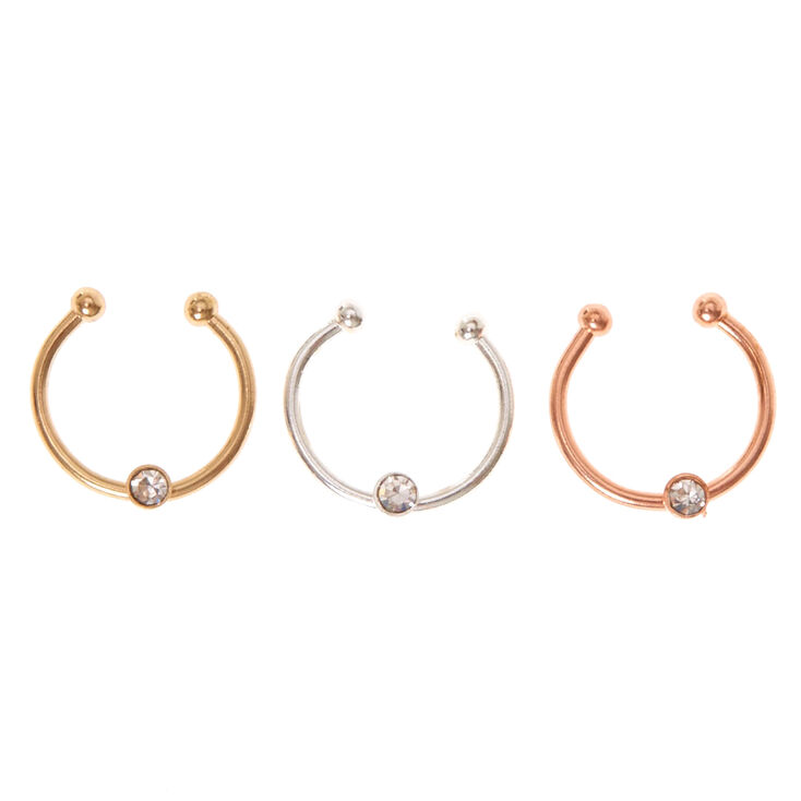 Mixed Metal Stone Faux Nose Rings 3 Pack Claire's US