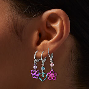 Wire Butterfly, Heart, &amp; Daisy Hoop Earrings - 3 Pack,