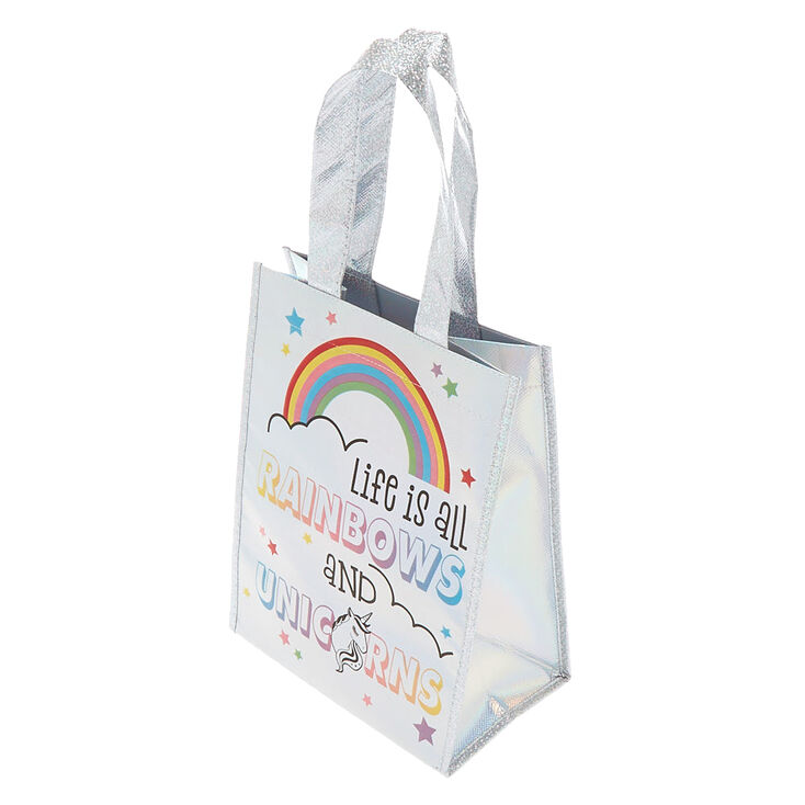 Life is All Rainbows and Unicorns Reusable Tote - Silver,