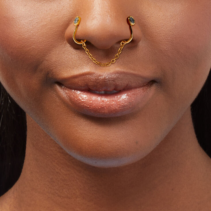 Gold-tone Chain Cubic Zirconia Faux Nose Ring,