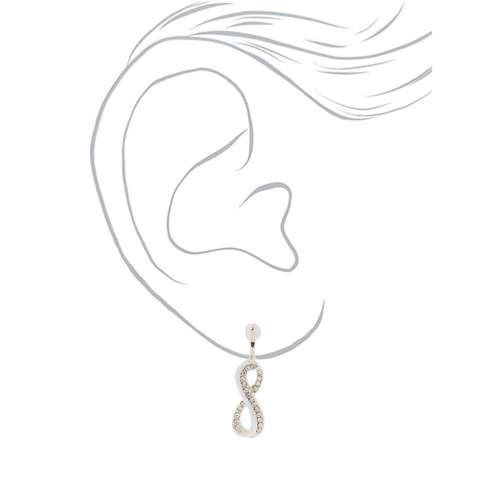 Silver 1" Infinity Clip On Drop Earrings,