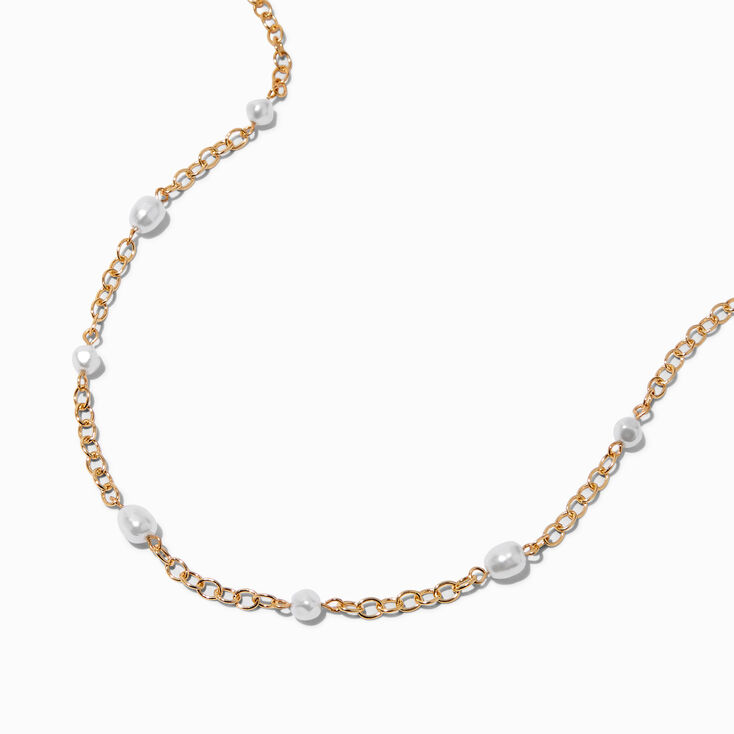 Gold-tone Pearl Station Chain Necklace | Claire's