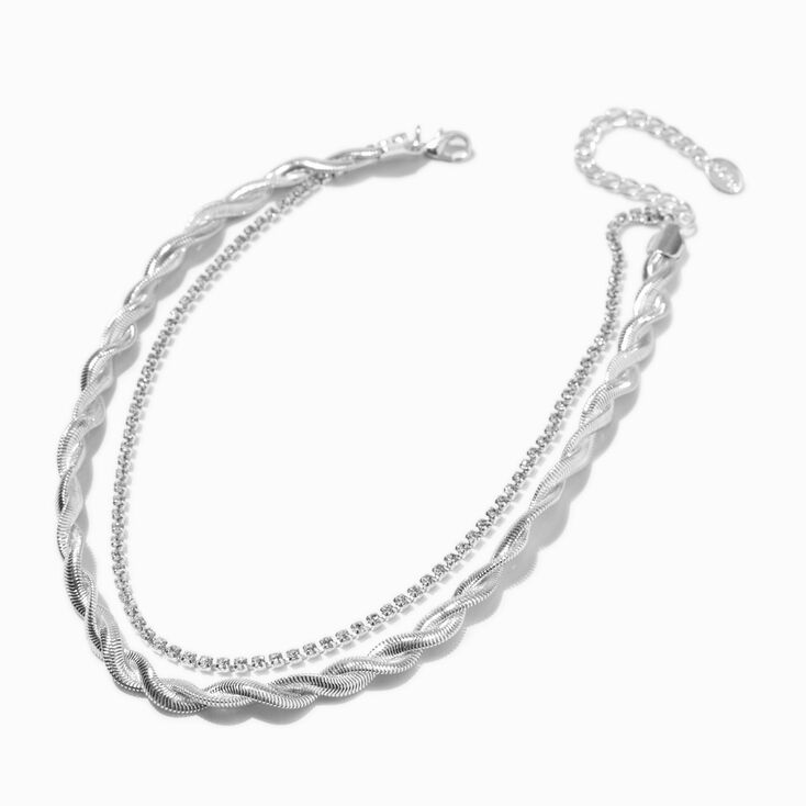 Silver-tone Twisted Cup Chain Multi-Strand Necklace ,