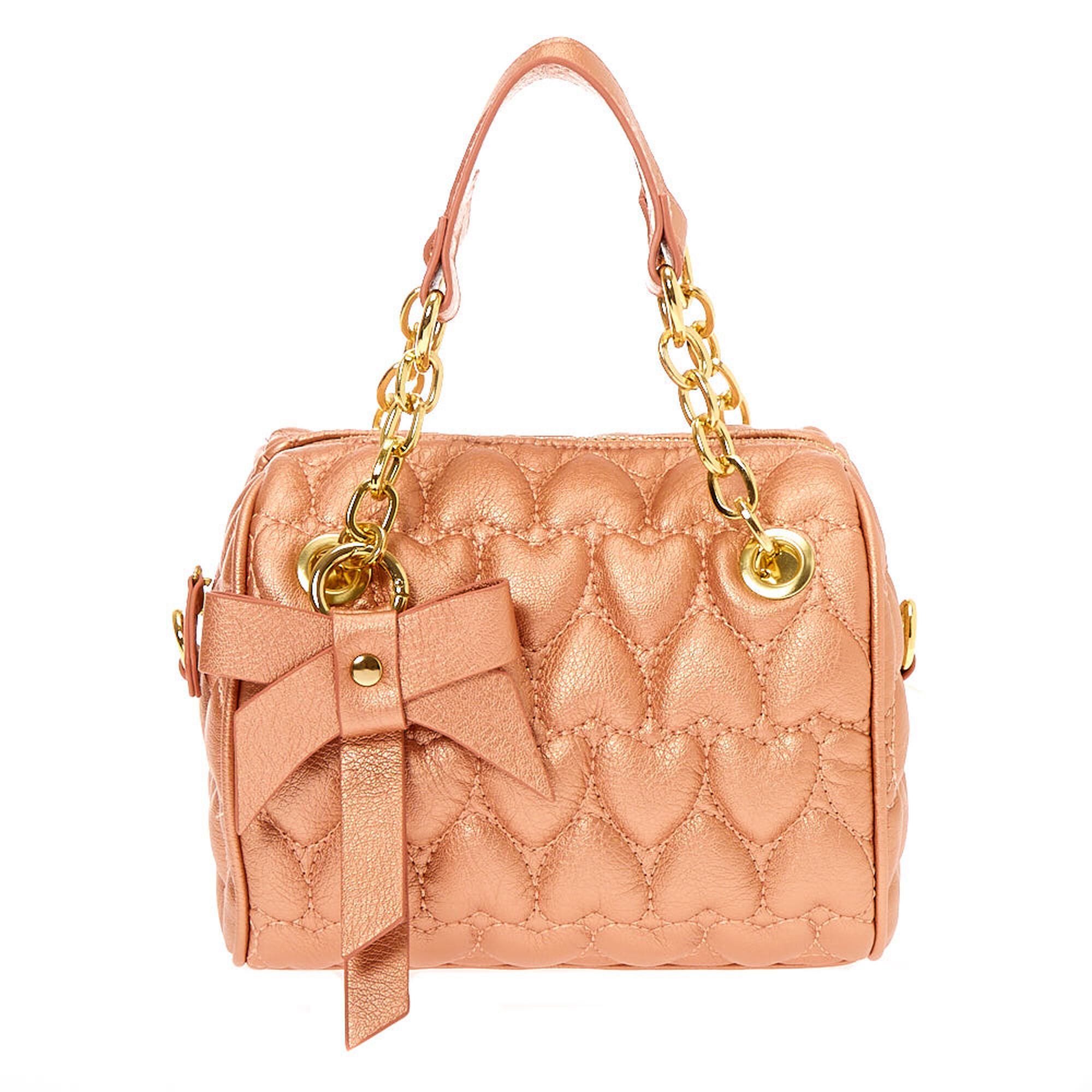 Quilted Hearts Satchel Crossbody Bag - Rose Gold | Claire&#39;s US
