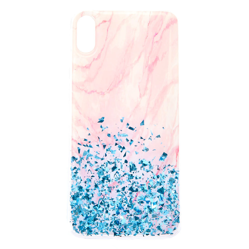 Coque de portable couleur marbré et paillettes confettis - Compatible avec iPhone XS Max,