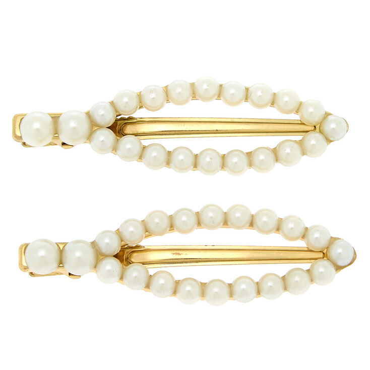 Claire's Lot de 2 barrettes avec perles d'imitation ovales couleur ivoire