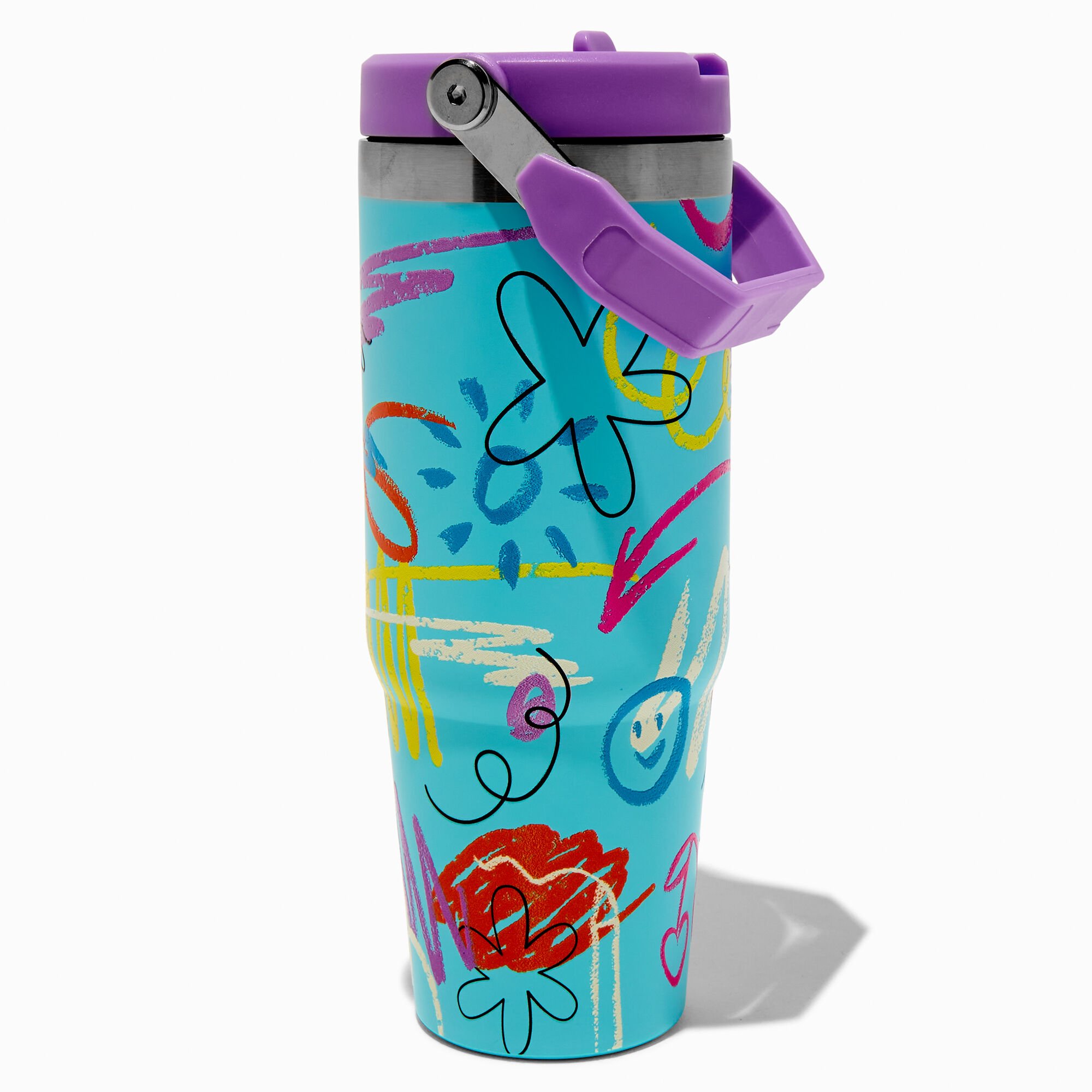 Aqua Doodle Flip Straw Top Handle Stainless Steel Water Bottle,
