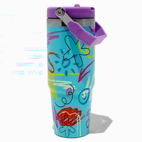 Aqua Doodle Flip Straw Top Handle Stainless Steel Water Bottle,