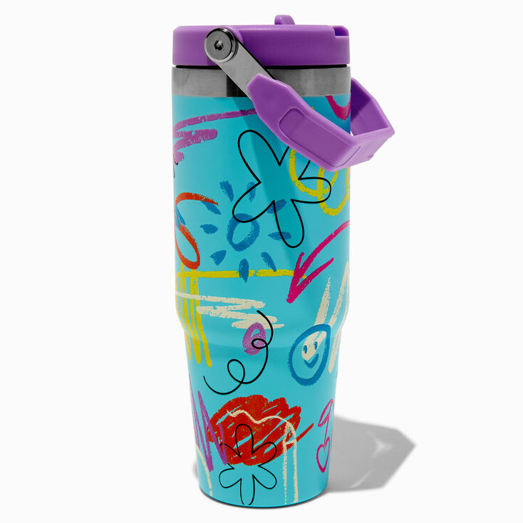 Aqua Doodle Flip Straw Top Handle Stainless Steel Water Bottle,