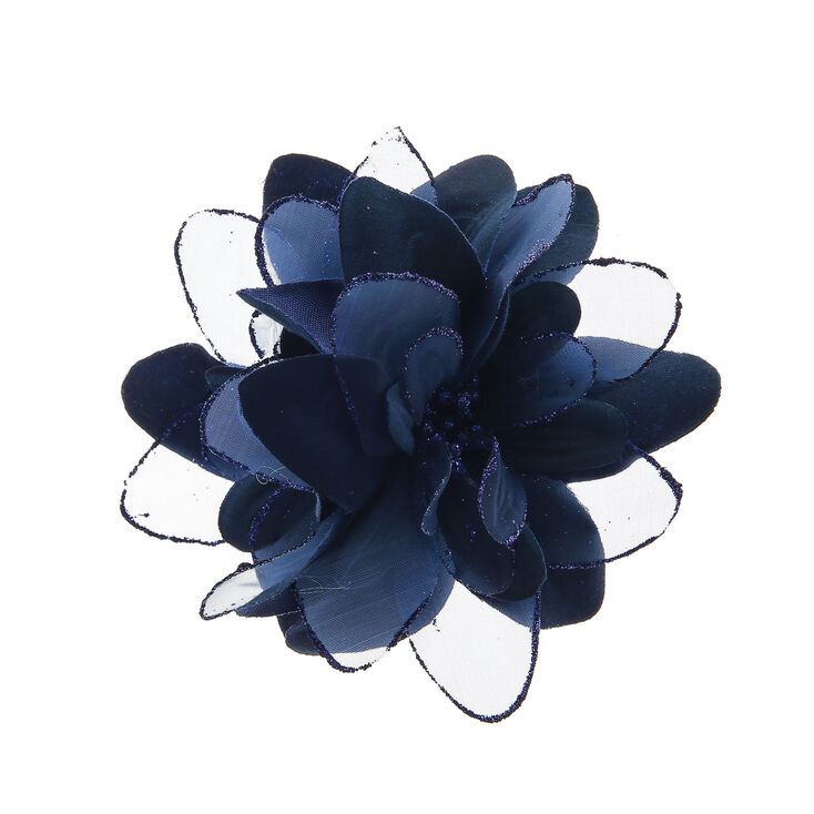Lilly Flower Feather Hair Clips - Navy,