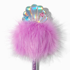 Stylo &agrave; pompon rose coquillages iridescent,