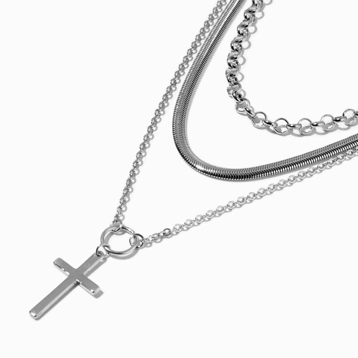 Silver Cross Chain Multi-Strand Necklace,