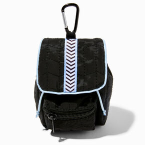 Black Fuzzy Chevron Stripe Mini Backpack Keyring,