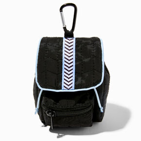 Porte-cl&eacute;s mini sac &agrave; dos rayures et chevrons en peluche noire,