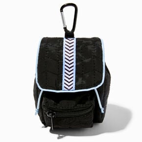 Black Fuzzy Chevron Stripe Mini Backpack Keychain,