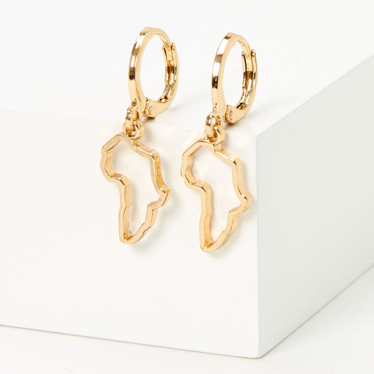 Gold 10MM Africa Outline Huggie Hoop Earrings,