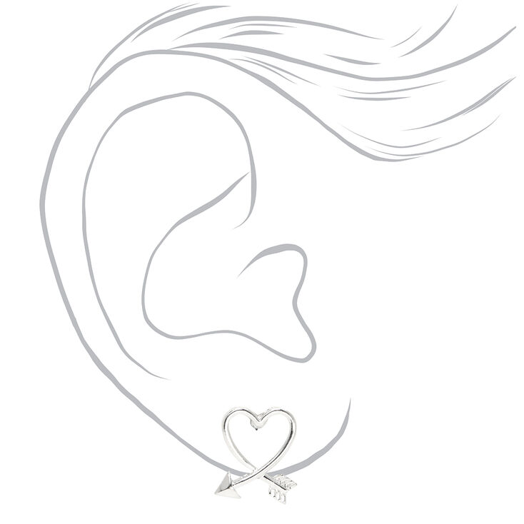 Heart Arrow Stud Earrings - Silver,