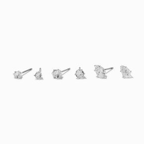 Clous d&rsquo;oreilles goutte et forme ronde en zircon cubique couleur argent&eacute;e - Lot de 3,