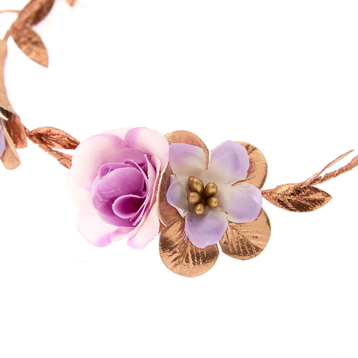 Couronne de fleurs couleur lilas avec ruban couleur doré rose | Claire's FR