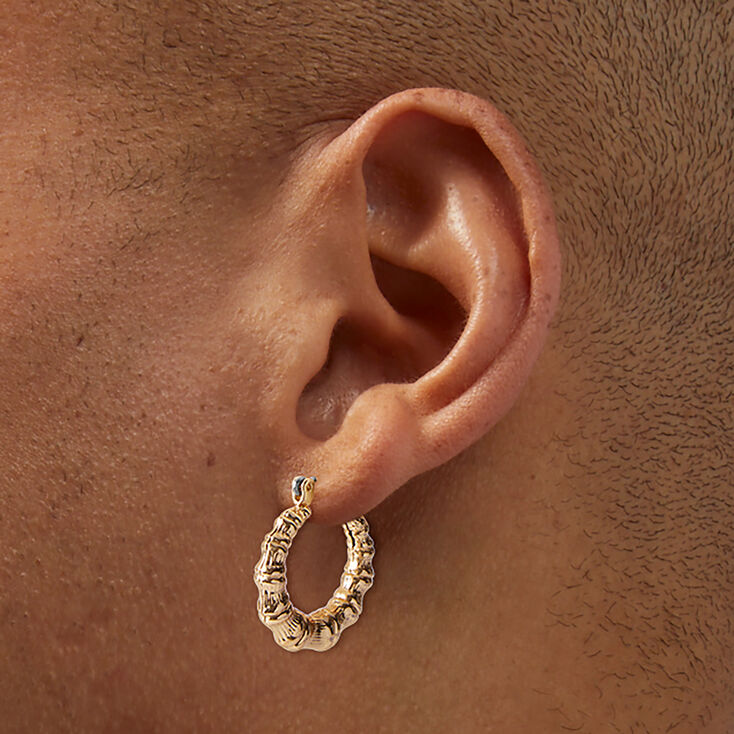 Gold-tone Bamboo Cross Snake Hoop Earring Stackables Set - 3 Pack,