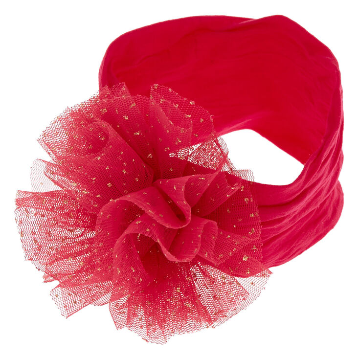 Claire's Bandeau en mousseline rose vif à pompon pour enfants
