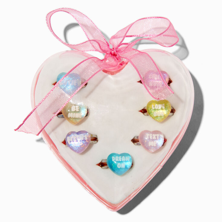 Claire&#39;s Club Valentine&#39;s Day Conversation Heart Rings - 7 Pack,