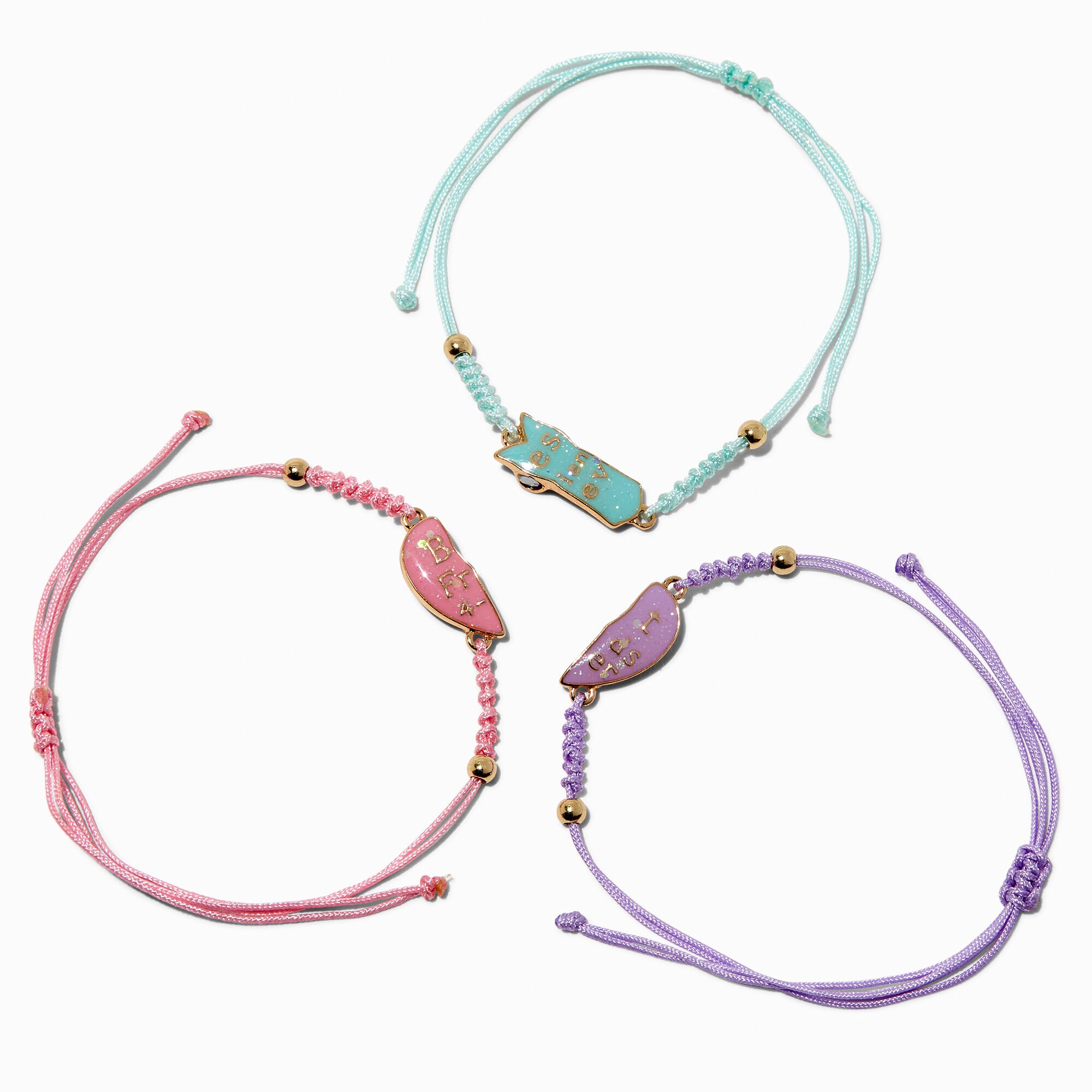 Best Friends Glow in the Dark Pastel Split Heart Bracelet Set - 3 Pack,