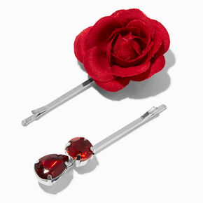 &Eacute;pingles &agrave; cheveux strass et roses rouges - Lot de 6,