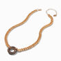 Gold-tone Curb Chain Black Crystal O Ring Pendant Necklace ,
