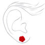 Sterling Silver Carved Rose Stud Earrings - Red,