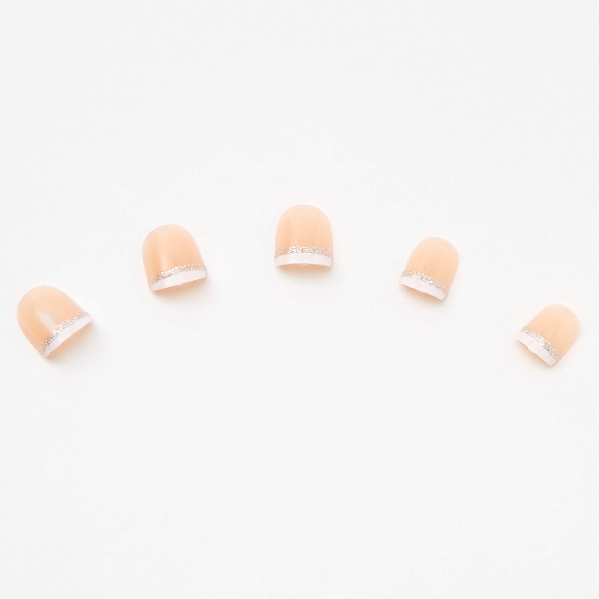 Claire's Club Glitter French Manicure Square Press On Faux Nail Set - 10 Pack,