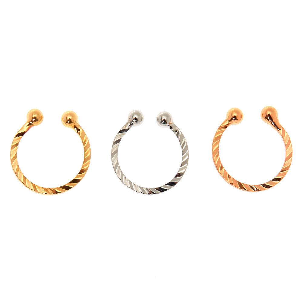 Mixed Metal Twisted Faux Hoop Nose Rings - 3 Pack,