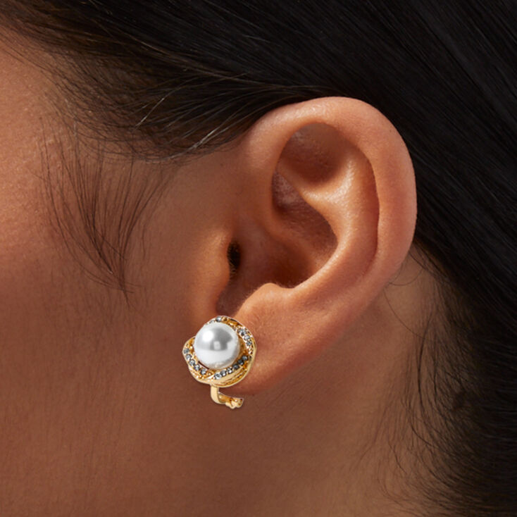 Gold-tone Pearl Knot Clip-On Earrings,