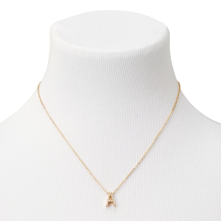 Gold-tone Mini Pearl Initial Pendant Necklace - A,