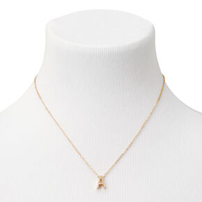 Gold Mini Pearl Initial Pendant Necklace - A,