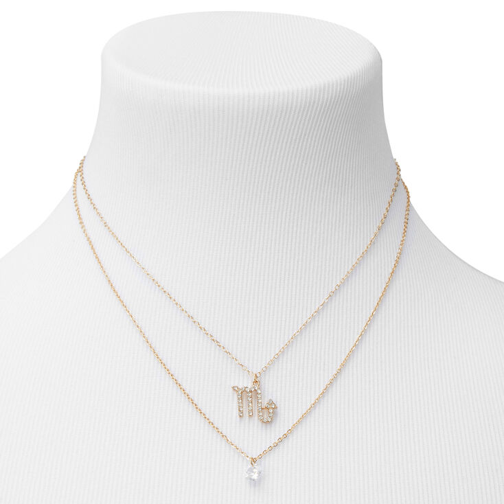 Gold Cubic Zirconia Zodiac Multi Strand Necklace - Scorpio,