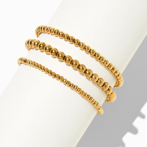 Bracelets &eacute;lastiques boule de tailles graduelles en acier inoxydable couleur dor&eacute;e - Lot de 3,