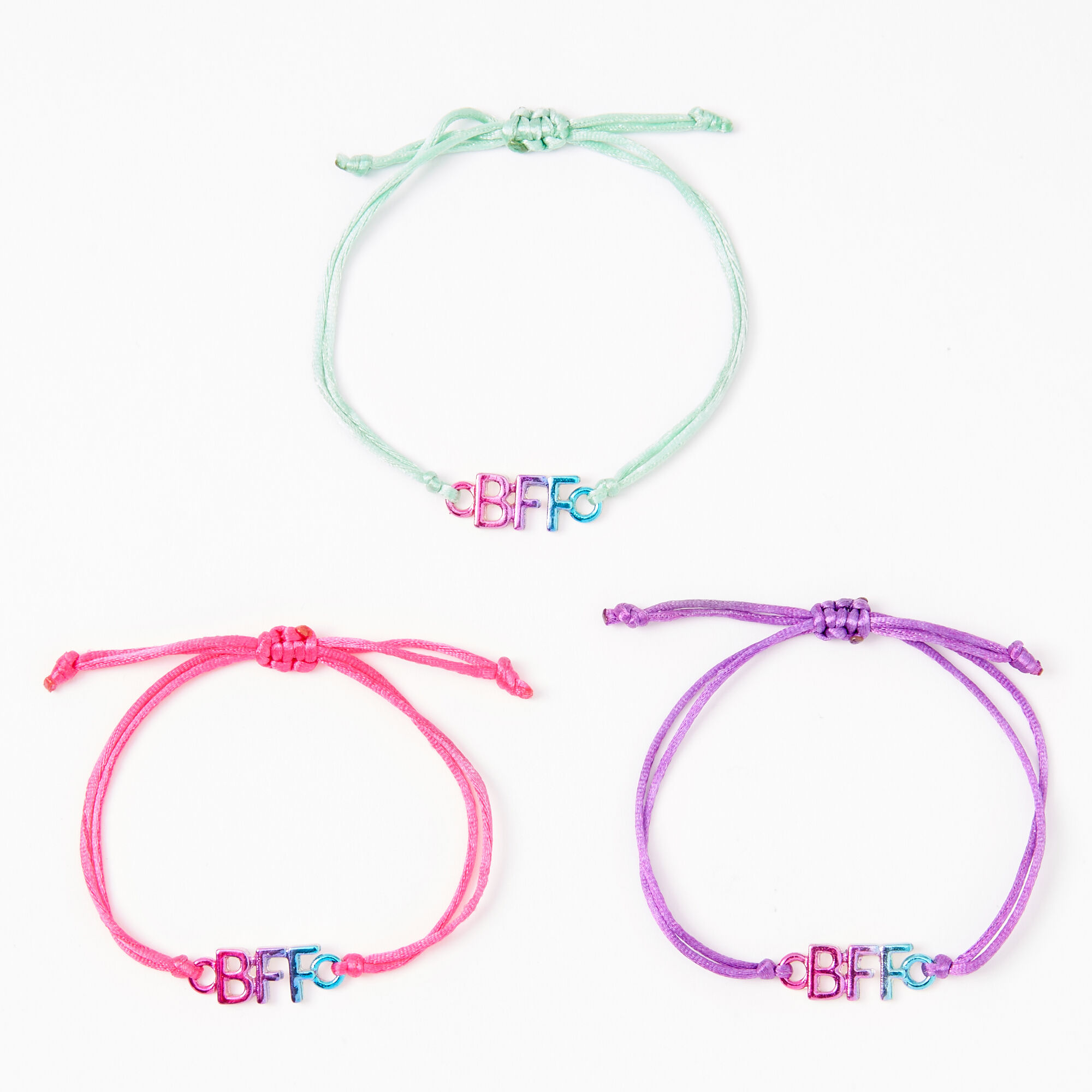 Pink Purple Mint Anodized Adjustable Friendship Bracelets 3 Pack
