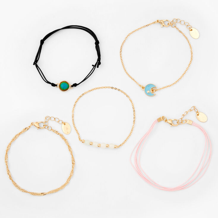 Gold Mood Chain &amp; Cord Bracelet Set - 5 Pack,