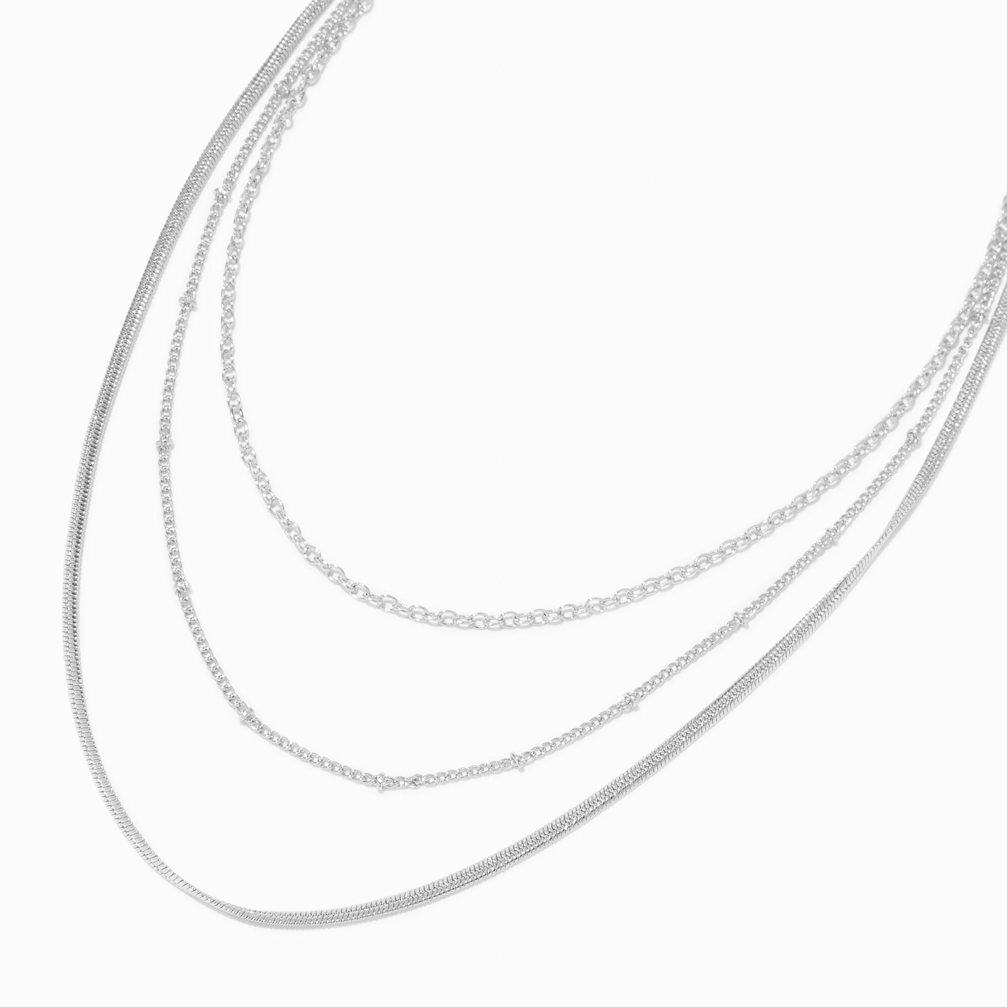 View Claires Tone MultiStrand Mixed Chain Necklace Silver information