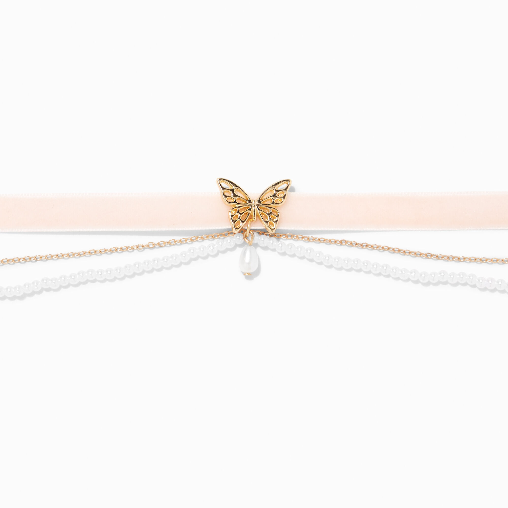 Claire's Club Butterfly Pearl Multi-Strand  Choker Necklace,