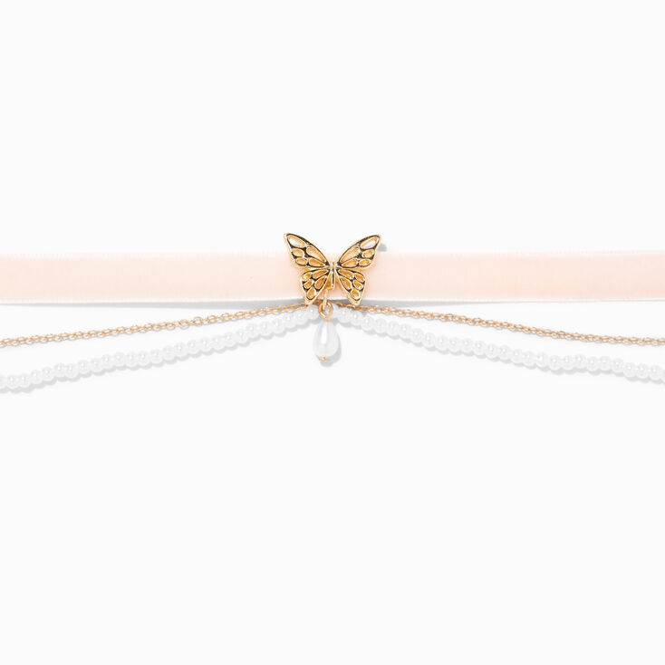 Claire&#39;s Club Butterfly Pearl Multi-Strand  Choker Necklace,