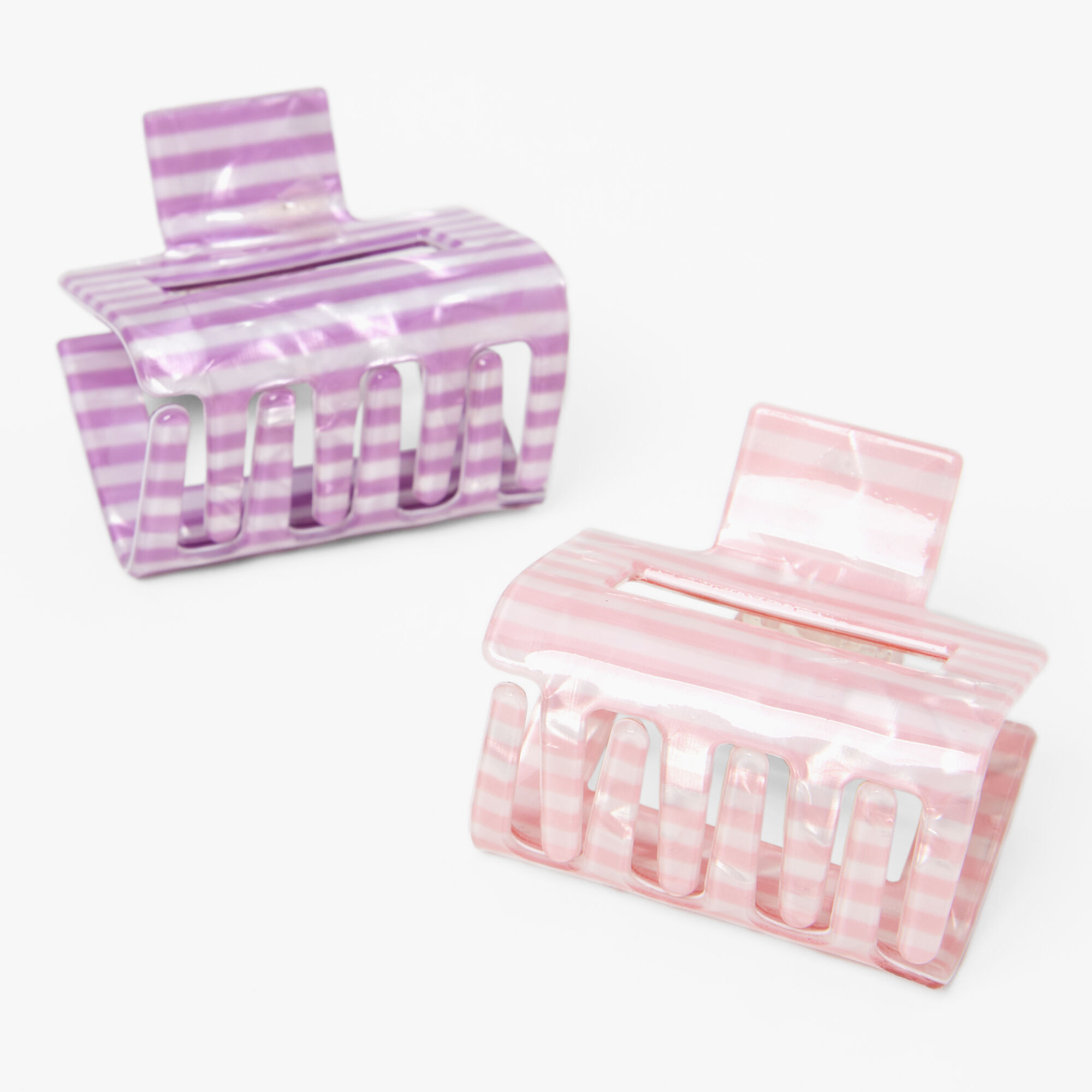 Claire's Pinces à cheveux rectangulaires à rayures roses et violettes- Lot de 2