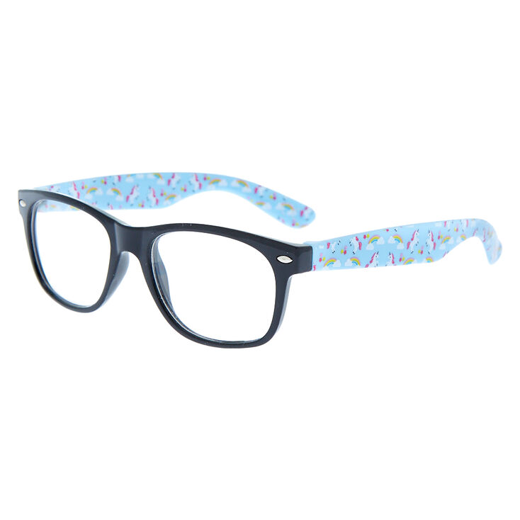 Claire&#39;s Club Unicorn Rainbow Rectangle Clear Lens Frames - Blue,