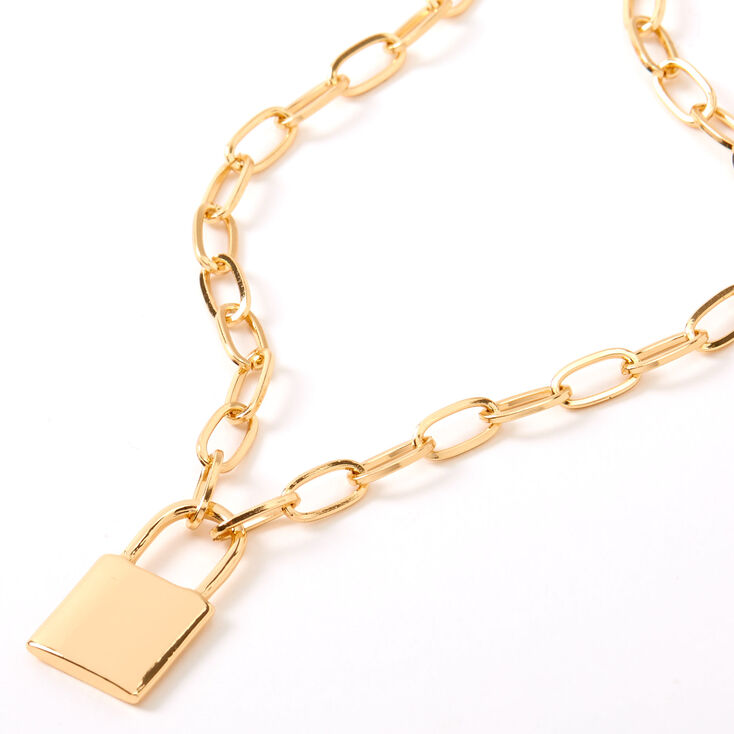 Gold-tone Lock Pendant Chain Necklace,